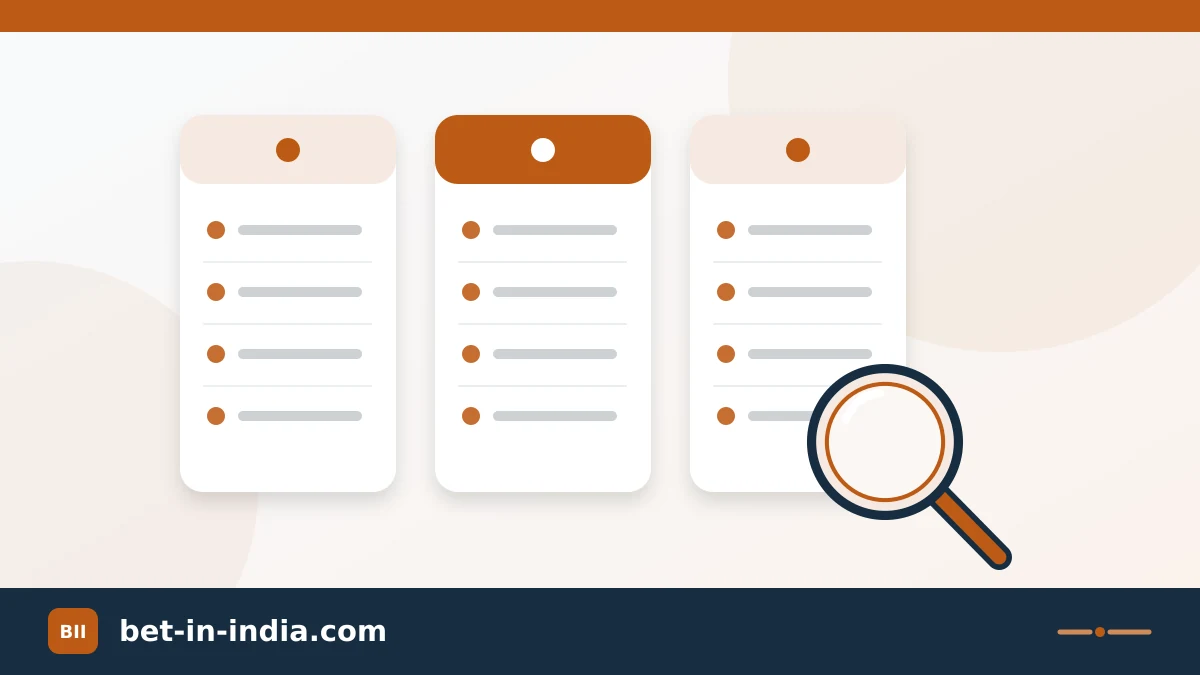 Three comparison columns and a magnifying glass